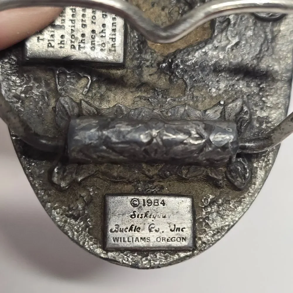 Vintage 1984 SISKIYOU PEWTER WESTERN BELT BUCKLE INDIAN PLAINS BUFFALO HUNTING